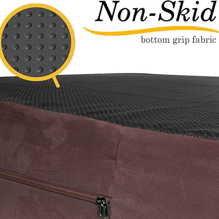 KOPEKS Jumbo Orthopedic Dog Bed - 7-inch Thick Memory Foam Pet Bed with Pillow with Removable Cover & Free Waterproof Liner - for Large Breed Dogs, XL, Brown-Plush Top