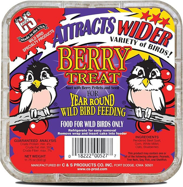 C&S Berry Suet Treat, Wild Bird Food for Robins, Blue Jays, Bluebirds, Tanagers, Thrushes and More, 8 Pack