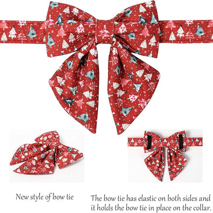 Lionet Paws Christmas Dog Collar with Sailor Bow, Cute Christmas Tree Red Dog Collar Bow Tie for Dogs, Medium, Neck 13.5-22 inches
