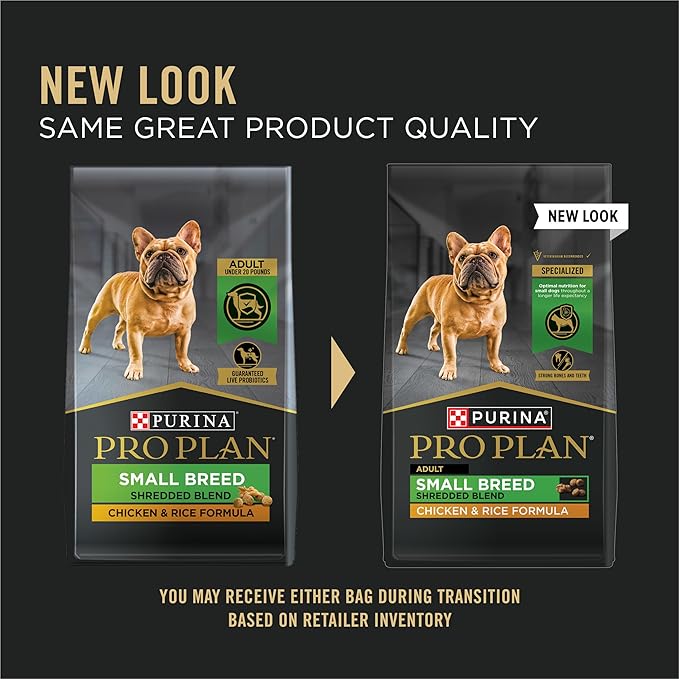 Purina Pro Plan Small Breed Dog Food Shredded Blend Chicken and Rice Formula With Guaranteed Live Probiotics - 18 lb. Bag