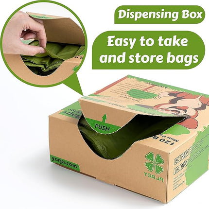 YORJA Tie Handles Dog Poop Bags, 280 Pet Waste Bags with OK BIOBASED Certificate, Thick and Strong 100% Leak-Proof Easy Tie Up Doggy Bags (Green)