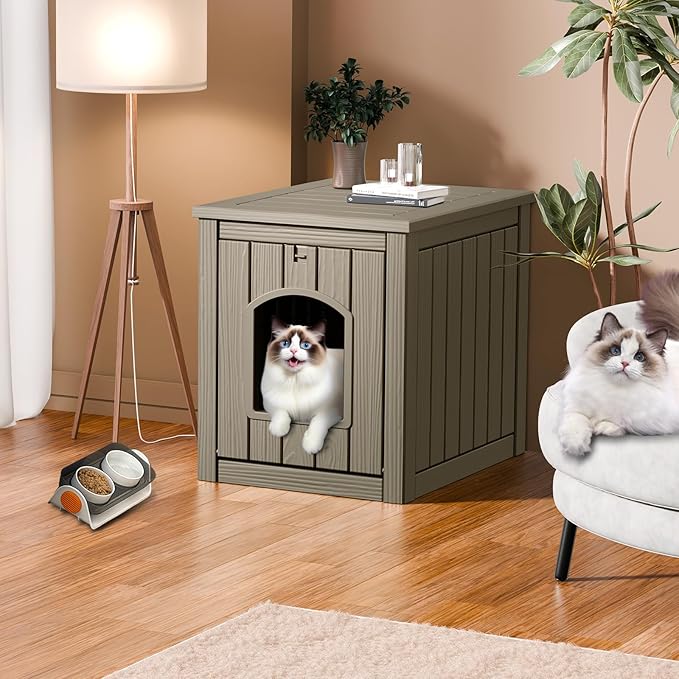 Cat House Outdoor Indoor - All-Weather Resin Cat Houses for Outdoor Cats, Durable & Insulated Pet Shelter for Garden Patio Backyard