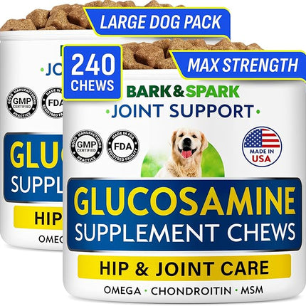 Glucosamine Chondroitin Dog Hip & Joint Supplement - Joint Pain Relief - Hip & Joint Chews for Dogs - Joint Support Large Breed - Senior Doggie Vitamin Pills Joint Health (240 Treats - Peanut Butter)