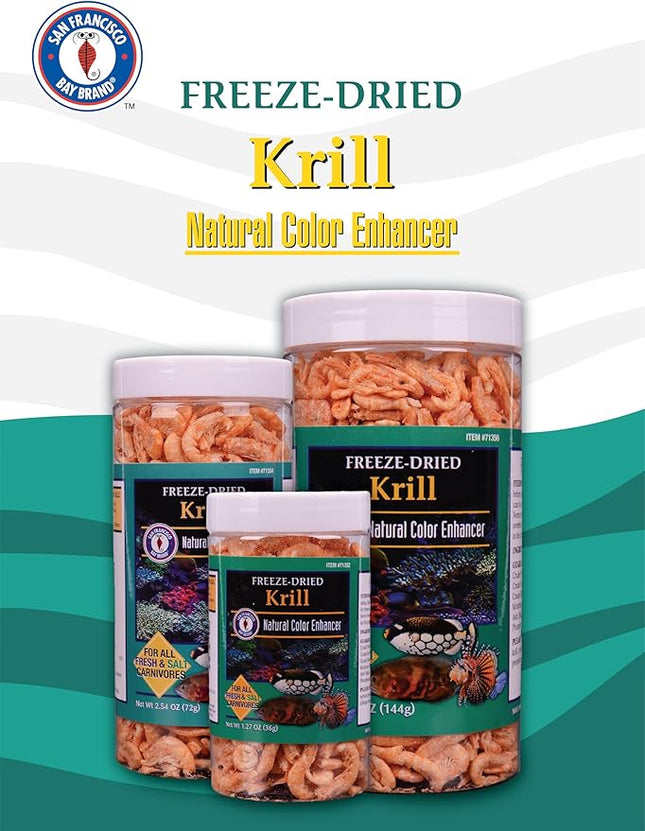 San Francisco Bay Brand Freeze Dried Krill Fish Food - All-Natural, Sustainably Harvested, High Protein Dried Shrimp for Freshwater and Saltwater Carnivores, Koi, Cichlids, Turtles - 5.08 oz (144g)