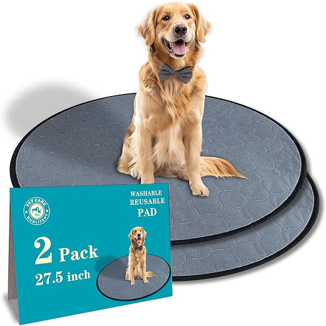 Washable Pee Pads for Dog, 2 Pack, 27.5 Inch Round, Reusable Puppy Pads with Quick Dry, Anti-Slip for Dogs, Cats & Whelping