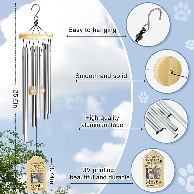 Personalized Pet Memorial Wind Chime - Cat & Dog Remembrance Gift - Forever in Heart
