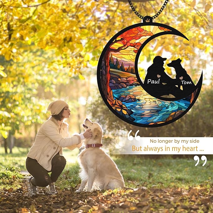 6'' Angel Dog Friendship Memorial Suncatcher Custom Name Dog Breeds Pet Ornament Window Car Hanging, Sympathy Gift for Loss of Pet Passing Away Bereavement Gifts for Dog Lovers SCM-B14-M-21-6