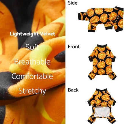 Fitwarm Halloween Pumpkin Dog Pajamas, Funny Dog Winter Clothes for Small Dogs Girl Boy, Pet Jumpsuit, Cat Halloween Costumes with Feet, Lightweight Velvet, Black, Orange, Large