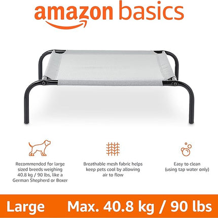 Amazon Basics Cooling Breathable Elevated Dog Bed with Metal Frame for Large Dogs, 51 x 31 x 8 Inch, Grey