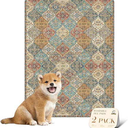 nunubaby Washable Pee Pads for Dogs, Stylish, Non-Slip and Leak-Proof Pee Mat. ultra-absorbent Reusable potty pad for Crates and Floors.(Cream/Multi, 18" x24" )