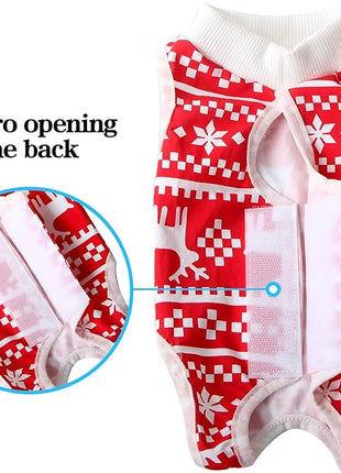Cat Professional Recovery Suit for Abdominal Wounds or Skin Diseases, E-Collar Alternative for Cats and Dogs, After Surgery Wear, Pajama Suit (S, Christmas Red)