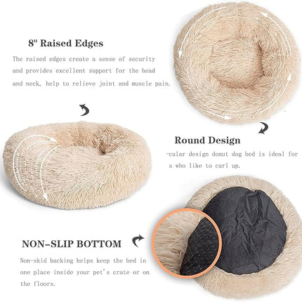 Calming Dog Bed for Small to Large Dogs - Anti-Anxiety, Machine Washable, Warming & Cozy, Soft Round Bed - Fits up to 10-100 lbs (Medium, Beige)