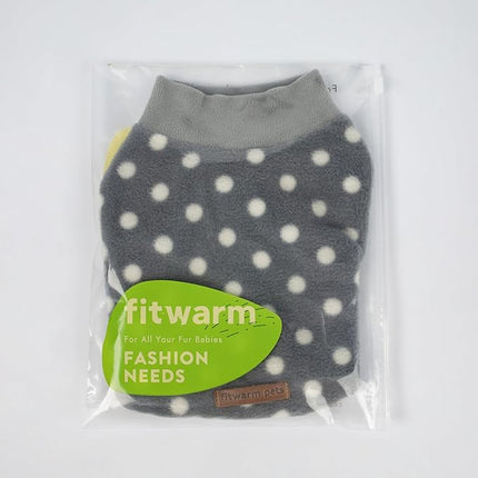 Fitwarm Polka Dot Dog Sweater - Cozy Winter Clothes for Small Dogs, Boy and Girl, Fleece Pullover Jacket, Light Grey and Dark Grey, White, Small
