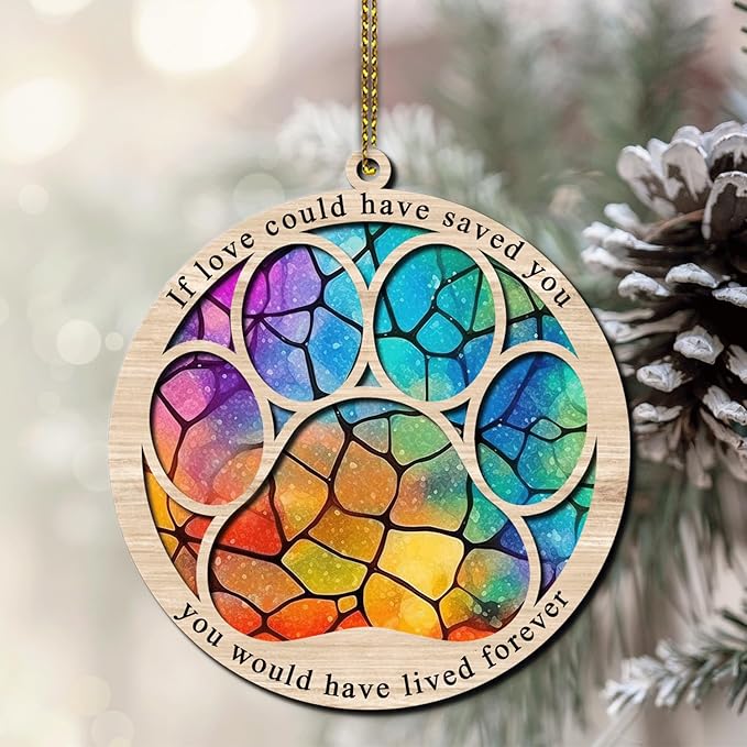 Hyturtle Pet Memorial Suncatcher - Paw Ornament for Loss of Dog or Cat - Sympathy Remembrance Gift for Christmas