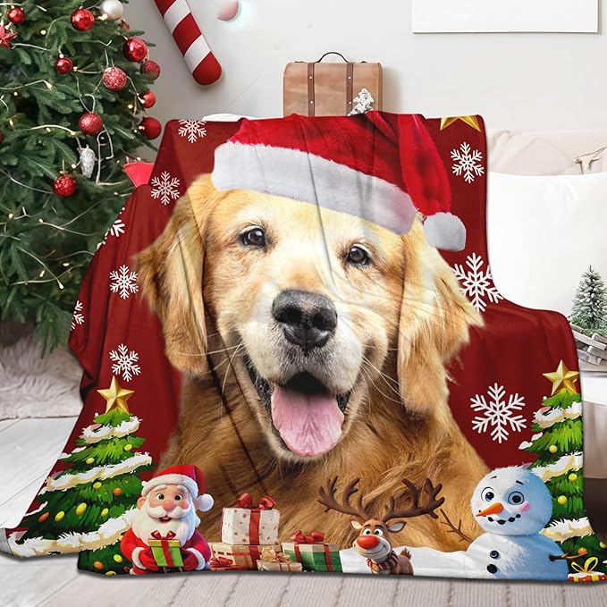 Personalized Christmas Pet Blanket, Custom Dog Portrait Blanket with Photo Name, Customized Throw Blanket for Dog Lovers, for Pet Lovers, Xmas Throw Blanket, Pet Memorial Gifts