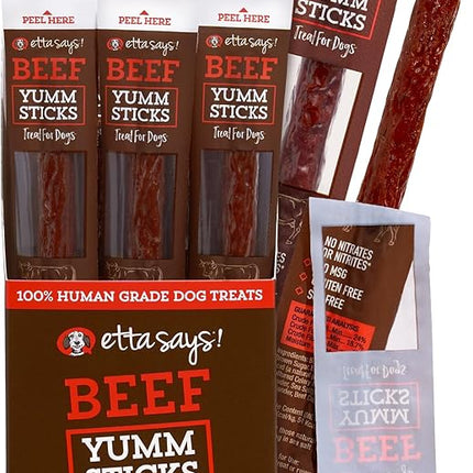 etta says! Yumm Sticks - Real Meat Beef Dog Jerky Treats - Human Grade - Made in The USA (24 Count Pack of 1)