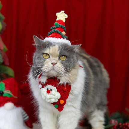 Handmade Cat Christmas Costume,Dog Outfits,Christmas Tree Dog Hat & Cute Santa Cat Bandana – Gifts for Cats and Small to Medium Sized Dogs,Outgoing,Party