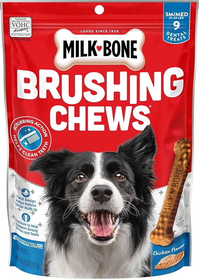 Milk-Bone Original Brushing Chews, Small/ Medium Daily Dental Dog Treats, 9 Count (Pack of 5) Scrubbing Action Helps Clean Teeth