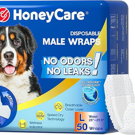 HONEY CARE All-Absorb A24 Male Dog Wrap, 50 Count, Large