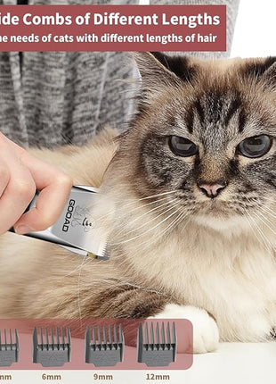 Cat Clippers for Matted Hair, Cat Grooming Kit, Cordless Cat Shaver for Long Hair, Low Noise Paw Trimmer, Cat Hair Trimmer for Grooming,Quiet Pet Hair Clippers Tools for Cats Dogs (Red)