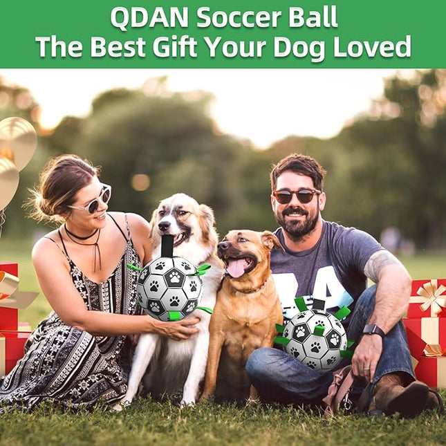 QDAN 2 PCS Dog Toys Soccer Ball Set with Straps, Interactive Dog Toys for Tug of War, Puppy Birthday Gifts, Dog Water Toy, Durable Dog Balls for Medium & Large Dogs（6 & 8 Inch）