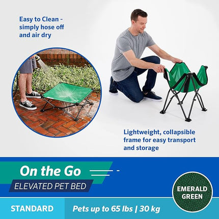 Coolaroo On-The-Go Elevated Dog Bed - Foldable Pop-Up Travel Dog Bed with Breathable, Moisture-Resistant Fabric, Carry Bag Included, Lightweight & Portable, Emerald Green, Standard