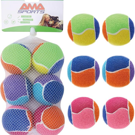 AMA SPORT Squeaky Balls for Dogs 2.5" Small Medium Dog Tennis Balls for Throwing and Fetching Dog Toys for Training, Exercise, High Bouncing 6 Pack Multicolor