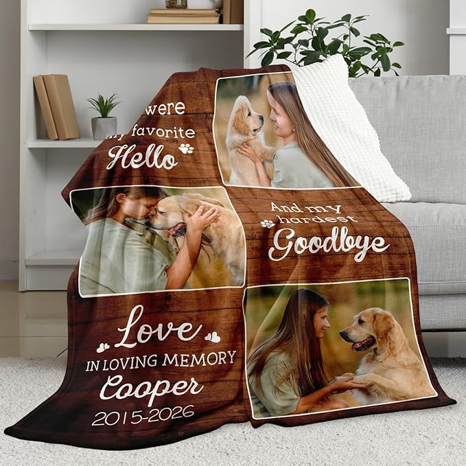 WFR Pet Memorial Blanket Gifts - Personalized Dog Memorial Blanket with Photos Name, Pet Sympathy Gifts for Dogs Lovers, Custom Loss of Dog Blankets, Pets Remembrance Bereavement Pass Away Gifts
