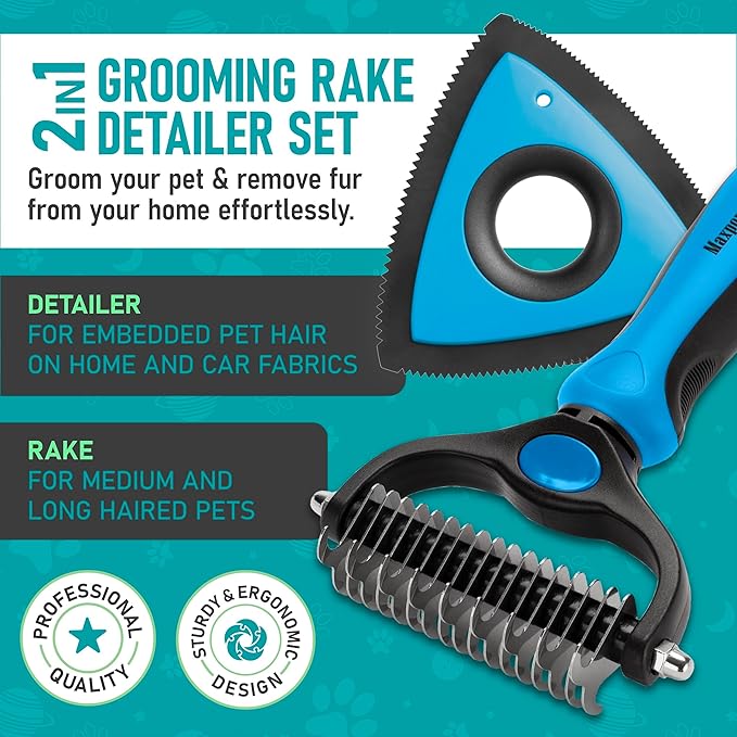 Maxpower Planet Pet Grooming Rake and Mini Pet Hair Remover Tool, Undercoat Rake for Dogs & Hair Remover for Car Carpet, Cat Fur Removal and Double-Sided Deshedding Dematting Tool for Dogs and Cats