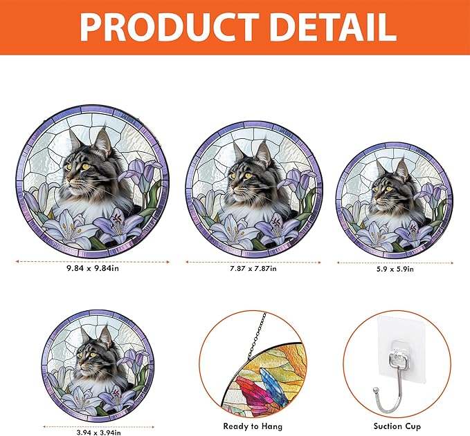 Gabita Custom Cat Portrait Stained Glass Window Hanging Light Catcher, Pet Memorial Stained Glass Photo, Cat Memorial Gift Pet Loss Sympathy Gift