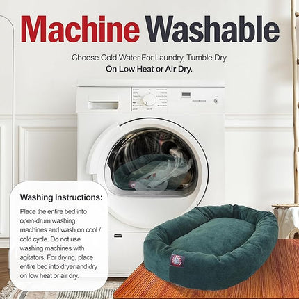 Majestic Pet 24 Inch Micro Velvet Calming Dog Bed Washable – Cozy Soft Round Dog Bed with Spine for Head Support - Fluffy Donut Puppy Mat 24x19x7 (inch) Small – Marine (2025)