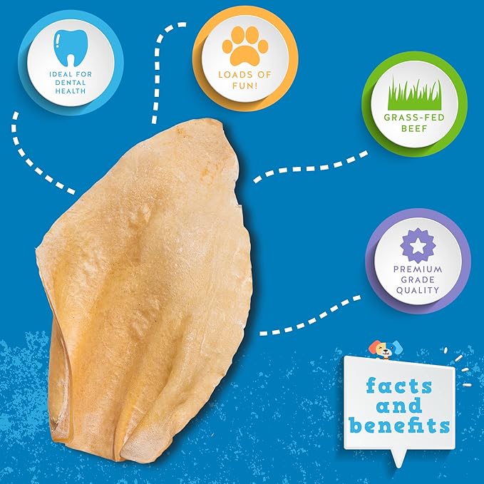 Jack&Pup White Cow Ears for Dogs - Cow Ear Dog Treats, Single Ingredient, High Protein, Pig Ear Alternative Dog Treats - Cow Ears for Small and Large Dogs (15 Pack)