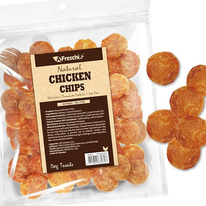 AFreschi Natural Chicken Chips 16 oz, Dog Treats, All Natural, Grain-Free, High-Protein, Low Fat, Healthy & Easily Digestible