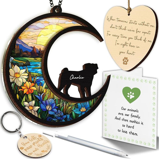 6'' Pug Memorial Suncatcher, Personalized Name Dog Breed, Pet Ornament Window Car Hanging, Sympathy Gift for Loss of Pet, Passed Away Remembrance Gift for Dog Lovers 59-SS1