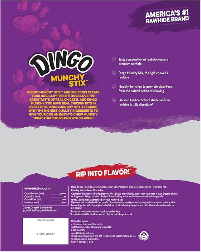 Dingo Munchy Stix for Dogs, Made with Real Chicken Treats for Small, Medium, and Large Breads 50-Count