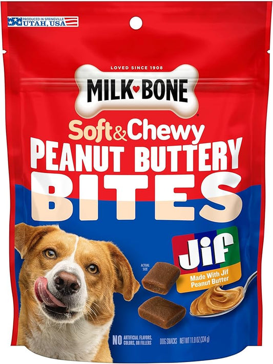 Milk-Bone Peanut Buttery Bites Soft Dog Treats with Jif Peanut Butter, 11.8 Ounce Bag