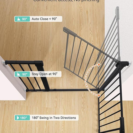 COMOMY 36" Extra Tall Baby Gate for Stairs Doorways, Fits Openings 29.5" to 43.3" Wide, Auto Close Sturdy Safety Dog Gate for House, Pressure Mounted Easy Walk Through Pet Gate with Door, Black