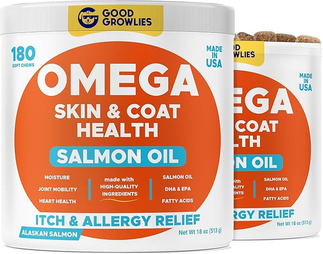 Omega 3 Alaskan Fish Oil Treats for Dogs (360 Ct) - Dry & Itchy Skin Relief + Allergy Support - Shiny Coats - EPA&DHA Fatty Acids - Natural Salmon Oil Chews - Alaskan Salmon Flavor
