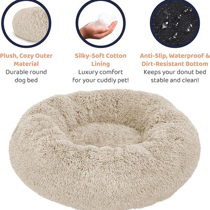 Donut Dog Bed - Premium Comfort for Anxiety Relief - Fluffy & Calming Design with Ultra-Plush Support | Cozy Round Dog Bed with Super Soft Circle Style (Beige, Medium)