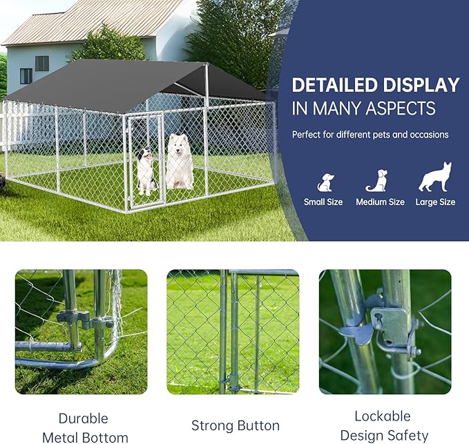 120"x 120" Outdoor Dog Enclosure Heavy Duty Dog Kennel House Mesh Dog Big Cage Pet Kennel Steel Fence with Secure Lock