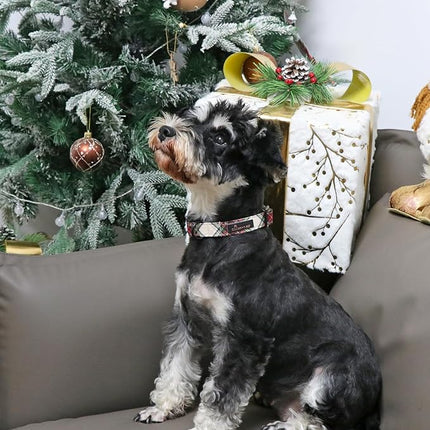 ARING PET Christmas Dog Collar, Cute Winter Red Green Plaid Cotton Lightweight Pet Puppy Collars for Small Medium Large Dogs-S