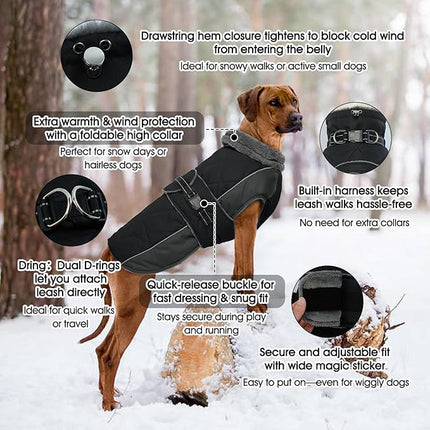 QBLEEV Warm Dog Jacket - Reflective, Adjustable Winter Coat with Turtleneck for Cold Weather, Waterproof Fleece Snowsuit for Small, Medium, Large Dogs