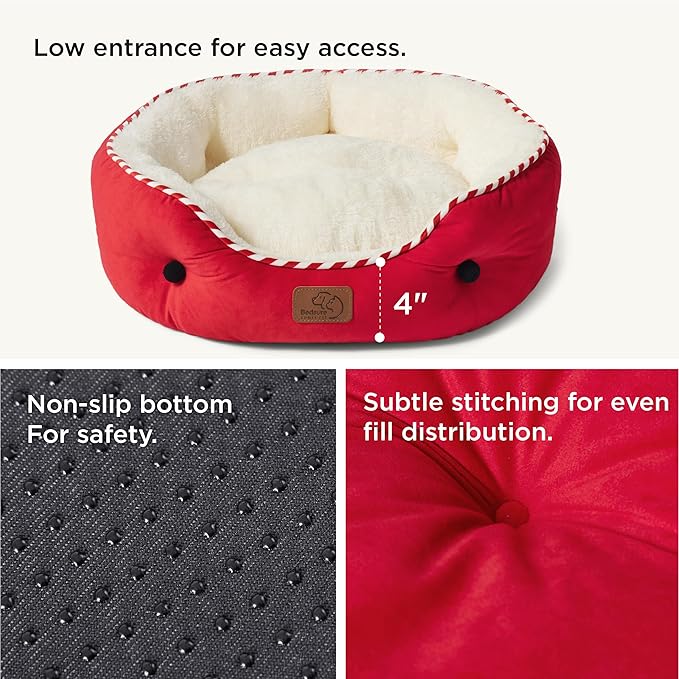 Bedsure Dog Beds for Small Dogs - Round Cat Beds for Indoor Cats, Washable Pet Bed for Puppy and Kitten with Slip-Resistant Bottom, 20 Inches, Savvy Red