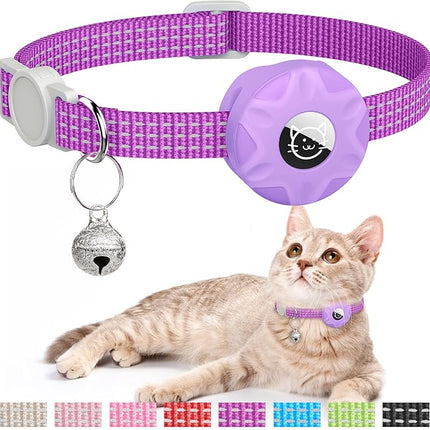 Apple AirTag Cat Collar, GPS Tracker Kitten Collar with Reflective Breakaway Holder and Bell, Lightweight for Cats & Kittens (Purple)