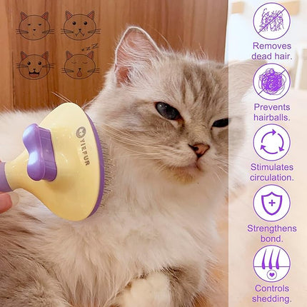 Cat Brush for Grooming and Shedding, Self-Cleaning Silicone Brush for Short and Long Haired Cats, Cat Gifts for Pet Lovers (purple)
