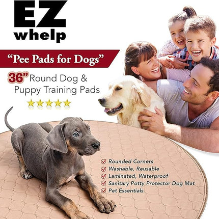 EZwhelp Reusable Dog Pee Pad, Washable Waterproof Mat for Dog Potty Training or Whelping Pad, Round, 36 Inch