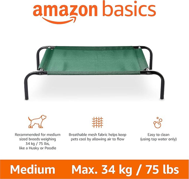 Amazon Basics Cooling Breathable Elevated Dog Bed with Metal Frame for Medium Dogs, 43 x 26 x 7.5 Inch, Green