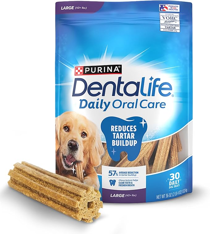 DentaLife Daily Oral Care Dog Treats for Large Dogs, Chewy Dental Treat to Freshen Breath and Fight Tartar, Chicken Flavor - 30 ct. Pouch