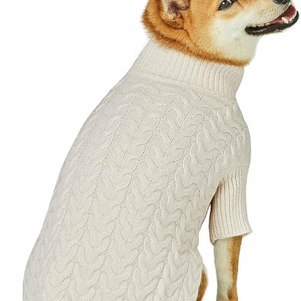 Blueberry Pet Classic Fuzzy Knit Dog Sweater, Pullover Turtle-Neck Christmas Sweater in Ivory, Back Length 10", Super-Soft, Machine Washable