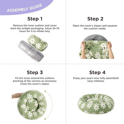 LE SURE Small Dog and Cat Bed - Round Calming Beds, Cute Modern Design with Jacquard Shaggy Plush, Anti-Slip Bottom, 23 Inch, Green